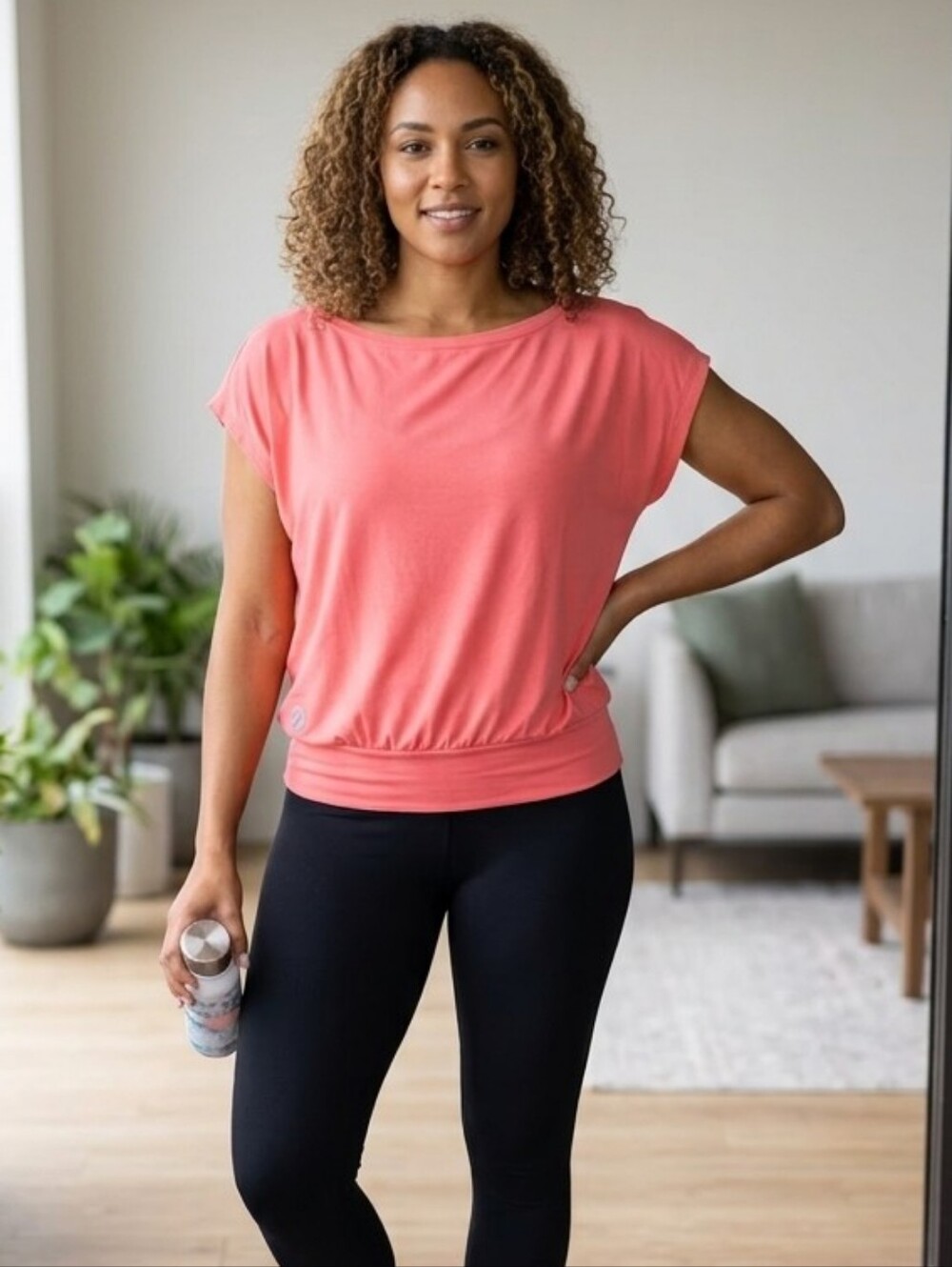 P'tula Coral Pink Boatneck Cap Sleeve Athletic Top XS